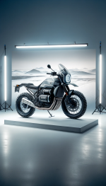 DALL·E 2023-10-30 07.51.01 - Photo of a sleek, modern LappMyst motorcycle model gleaming under...png